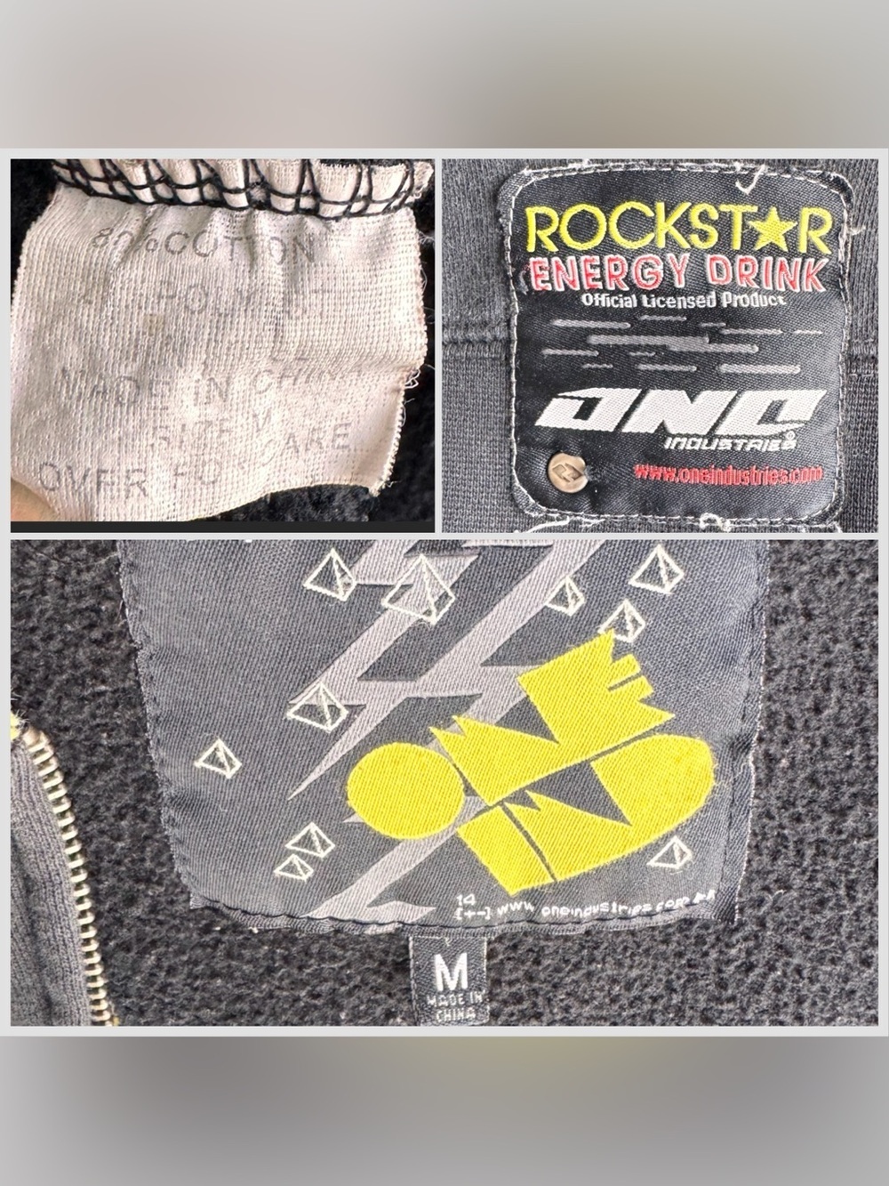 Vtg Rockstar Energy Drink Hoodie One Industries Y2K Black Zip Up Sweatshirt M - Picture 4 of 11